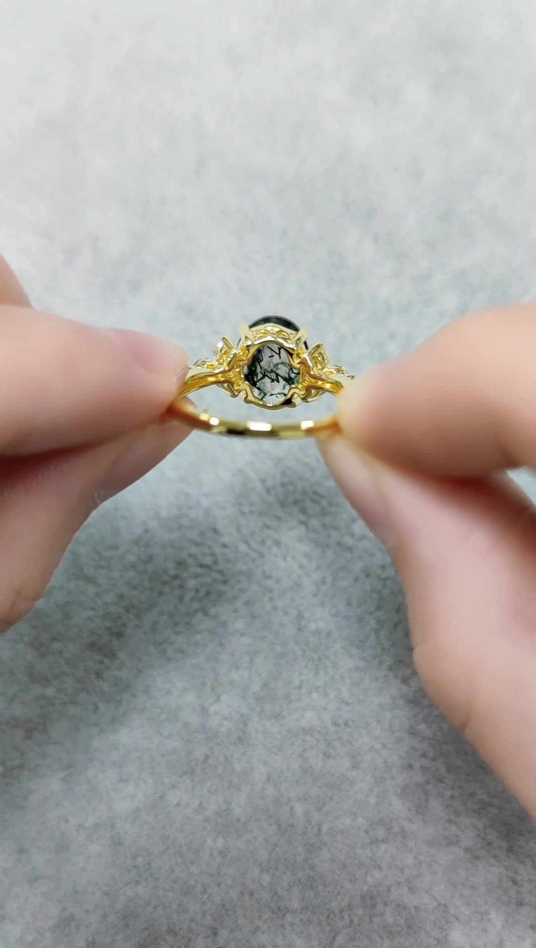 Oval Classic Moss Agate Cluster Engagement Ring