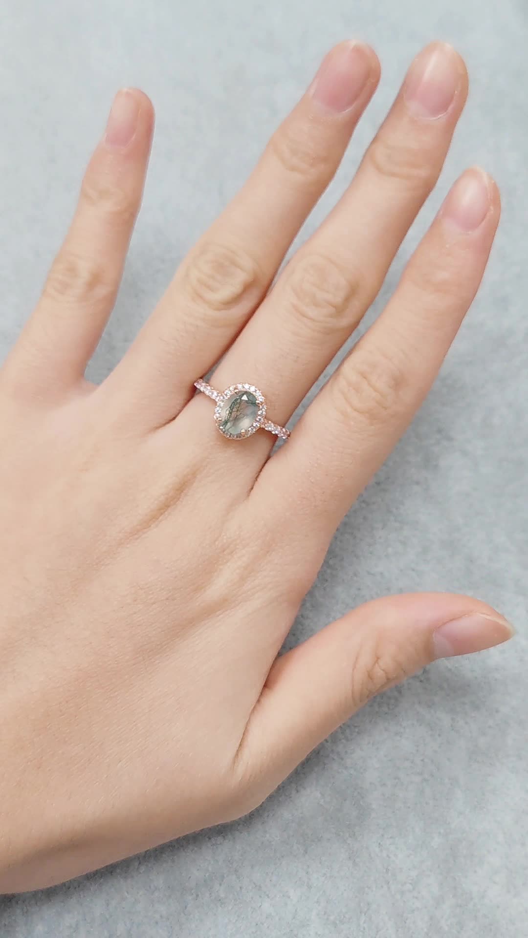 Halo Oval Vintage Moss Agate Engagement Ring