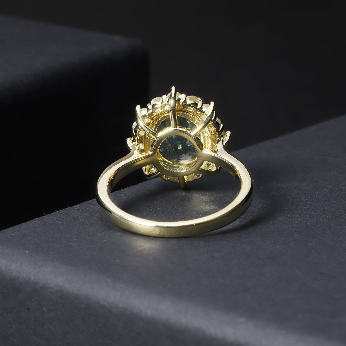 Halo Oval Moss Agate Vintage Engagement Ring