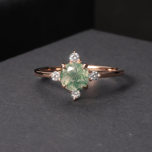Round Moss Agate Engagement Ring