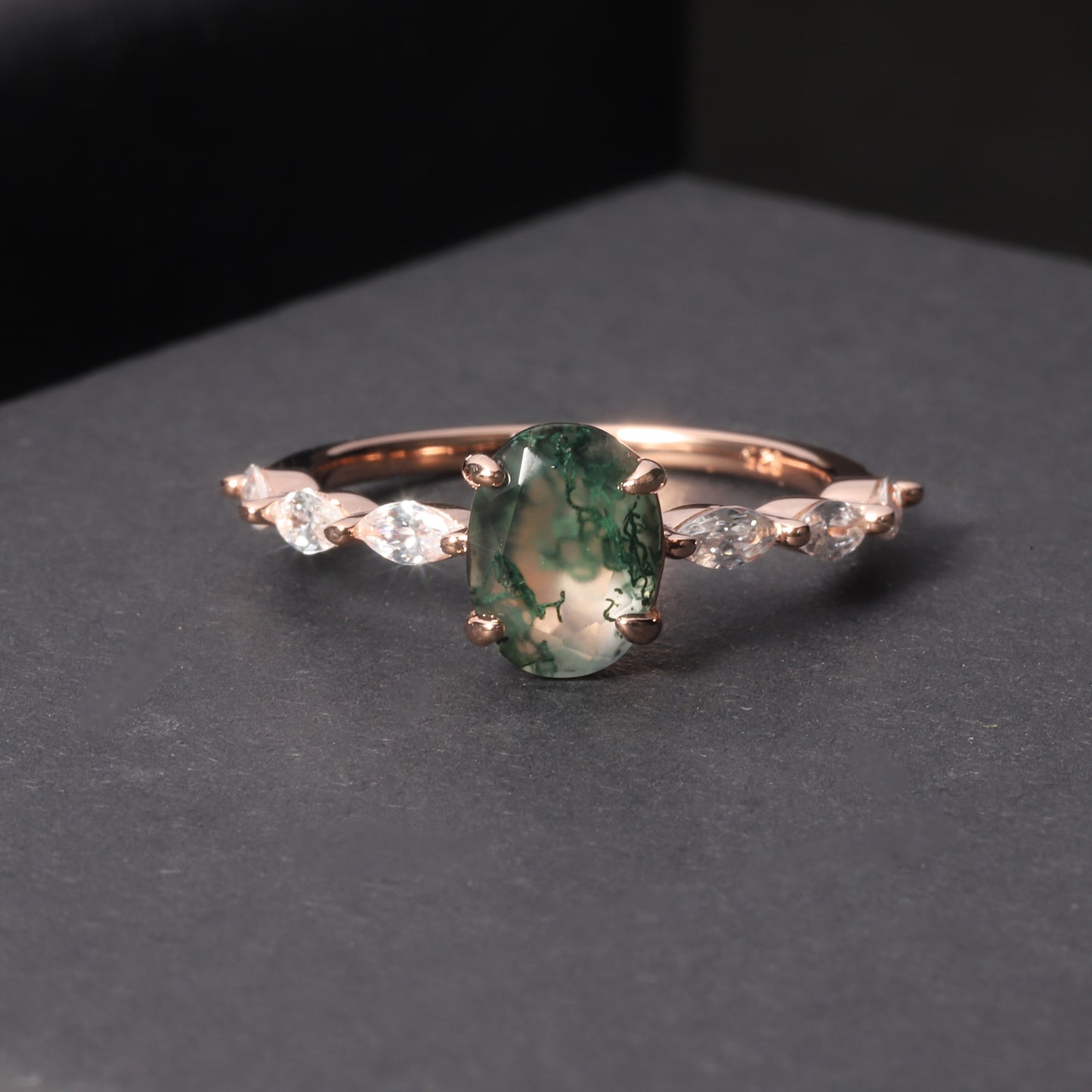 Oval Moss Agate Classic For Engagement Ring