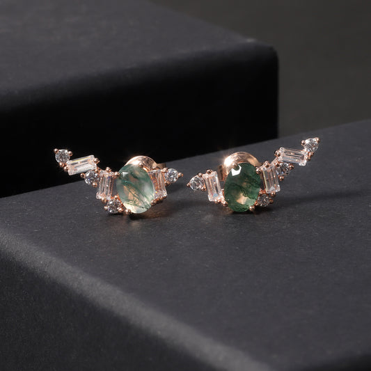 2 pcs Oval Style Unique Design Moss Agate Earrings Set
