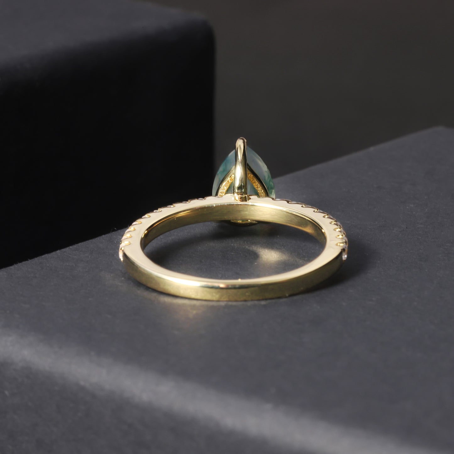 Unique Pear Cut Moss Agate Engagement Ring