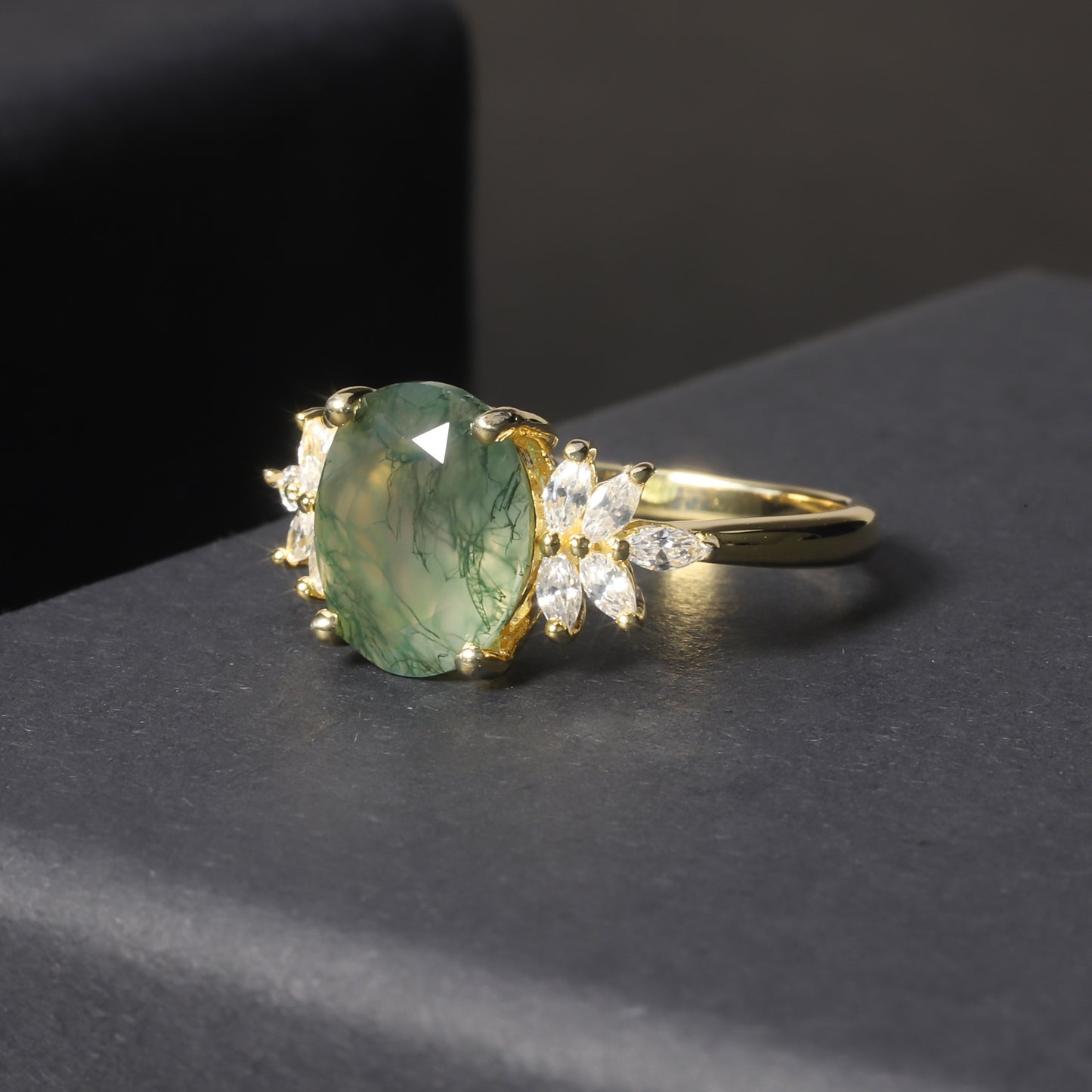 2ct Oval Cluster Moss Agate Engagement Ring