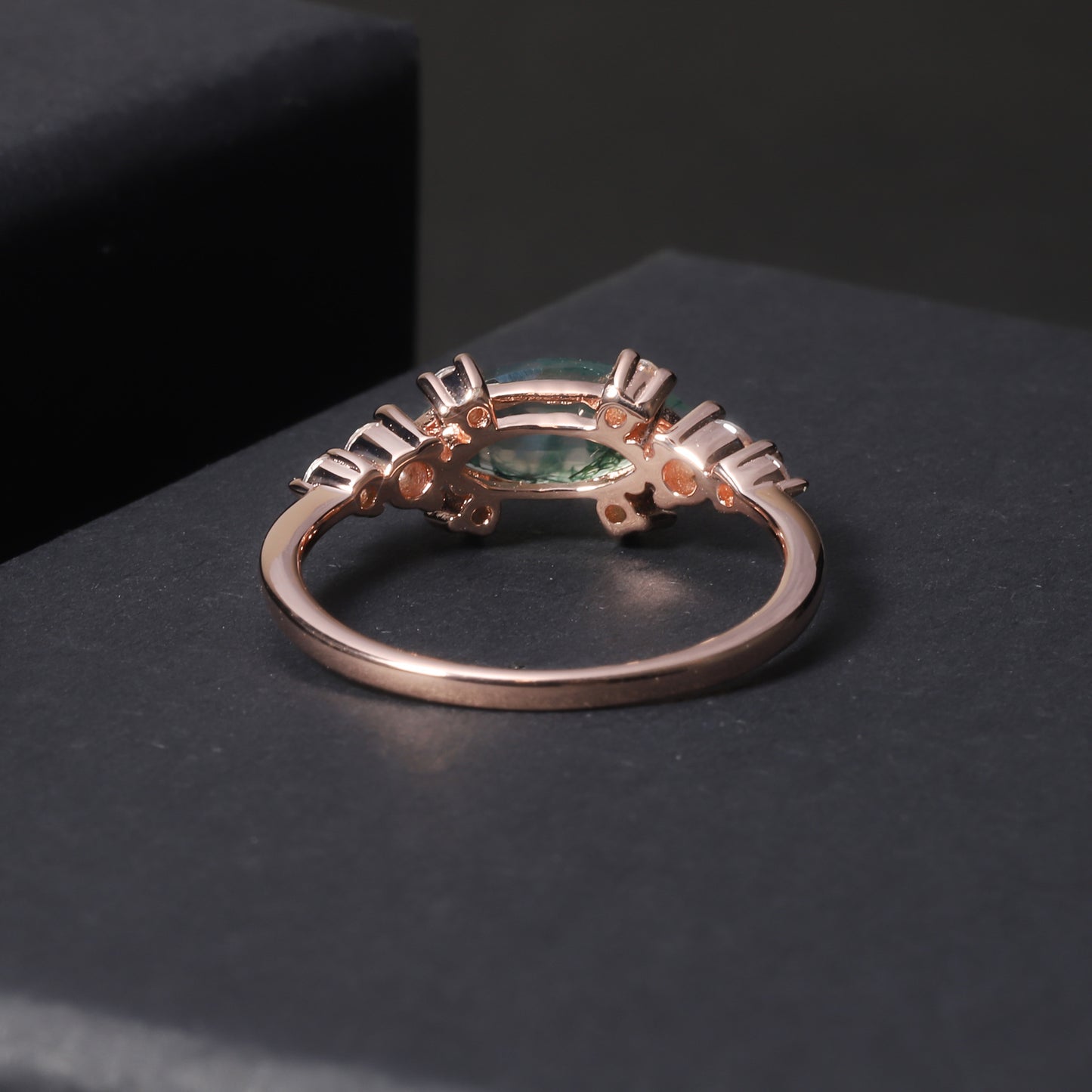 1.5ct Marquise Cut Moss Agate Cluster Vintage Ring