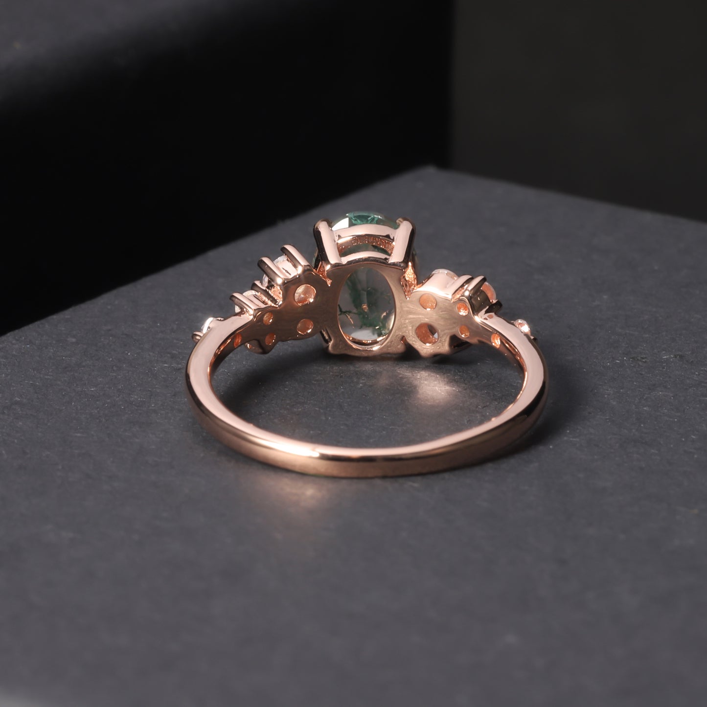 Oval Leafy Style Moss Agate Engagement Ring