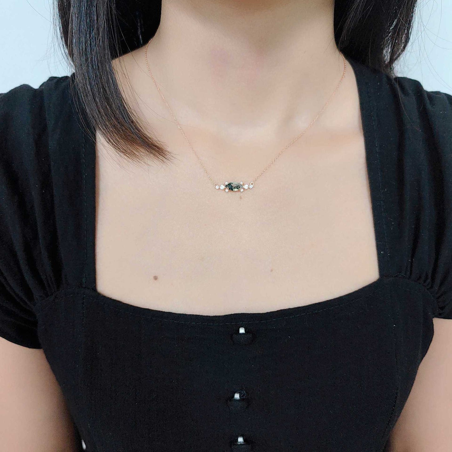 1.5ct Cluster Vintage Marquise Cut Moss Agate Necklace