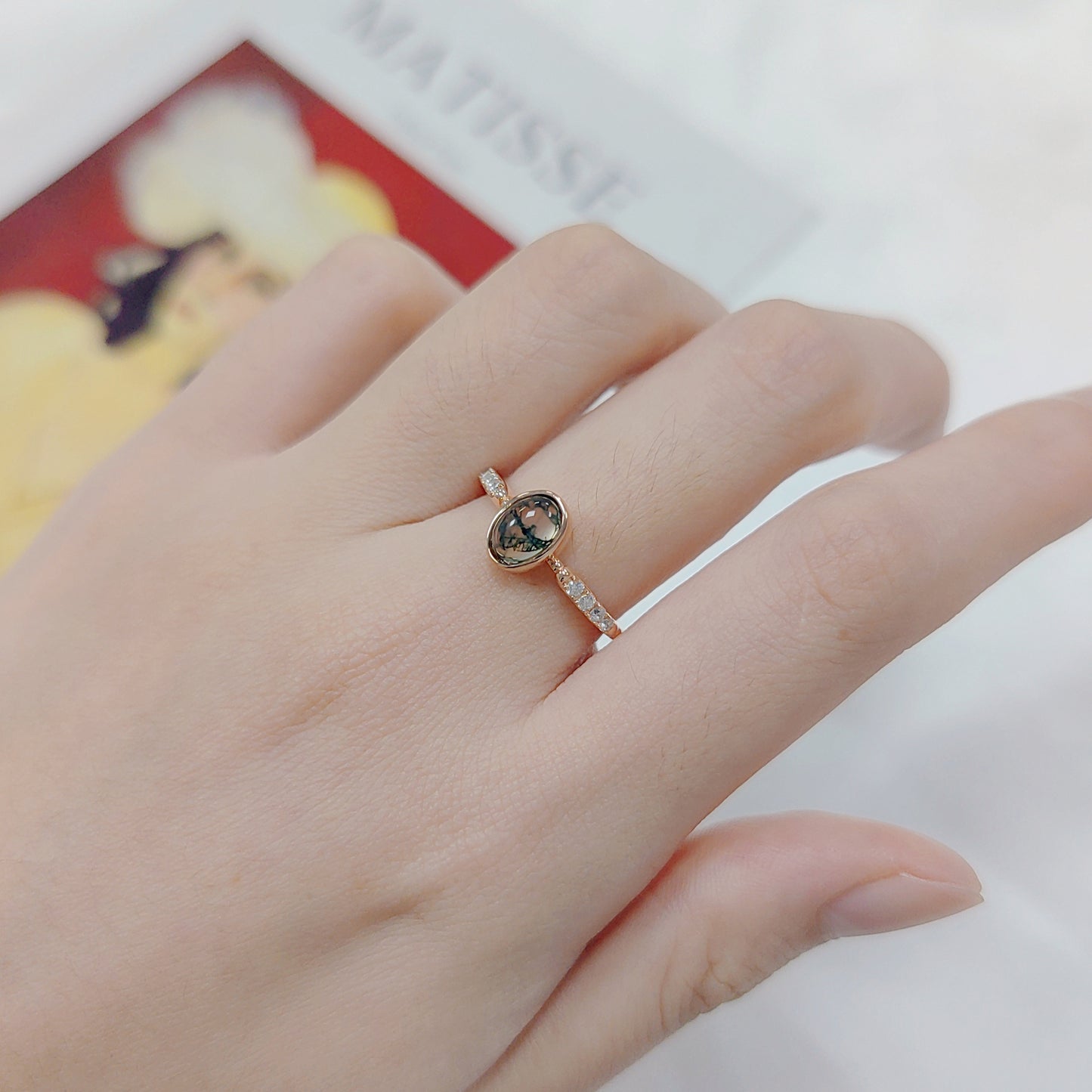 Unique Vintage Moss Agate Engagement Ring