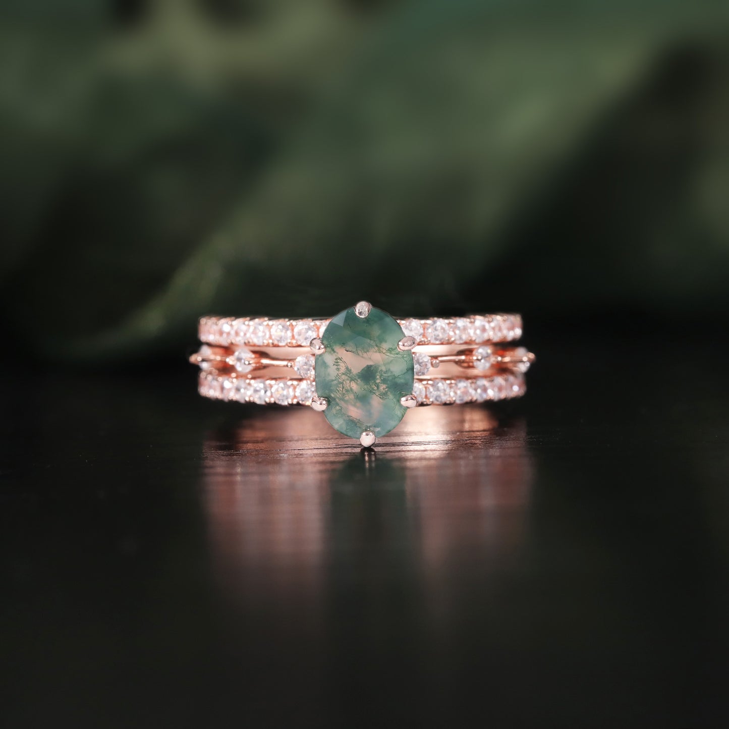 Oval Moss Agate Classic Engagement Ring