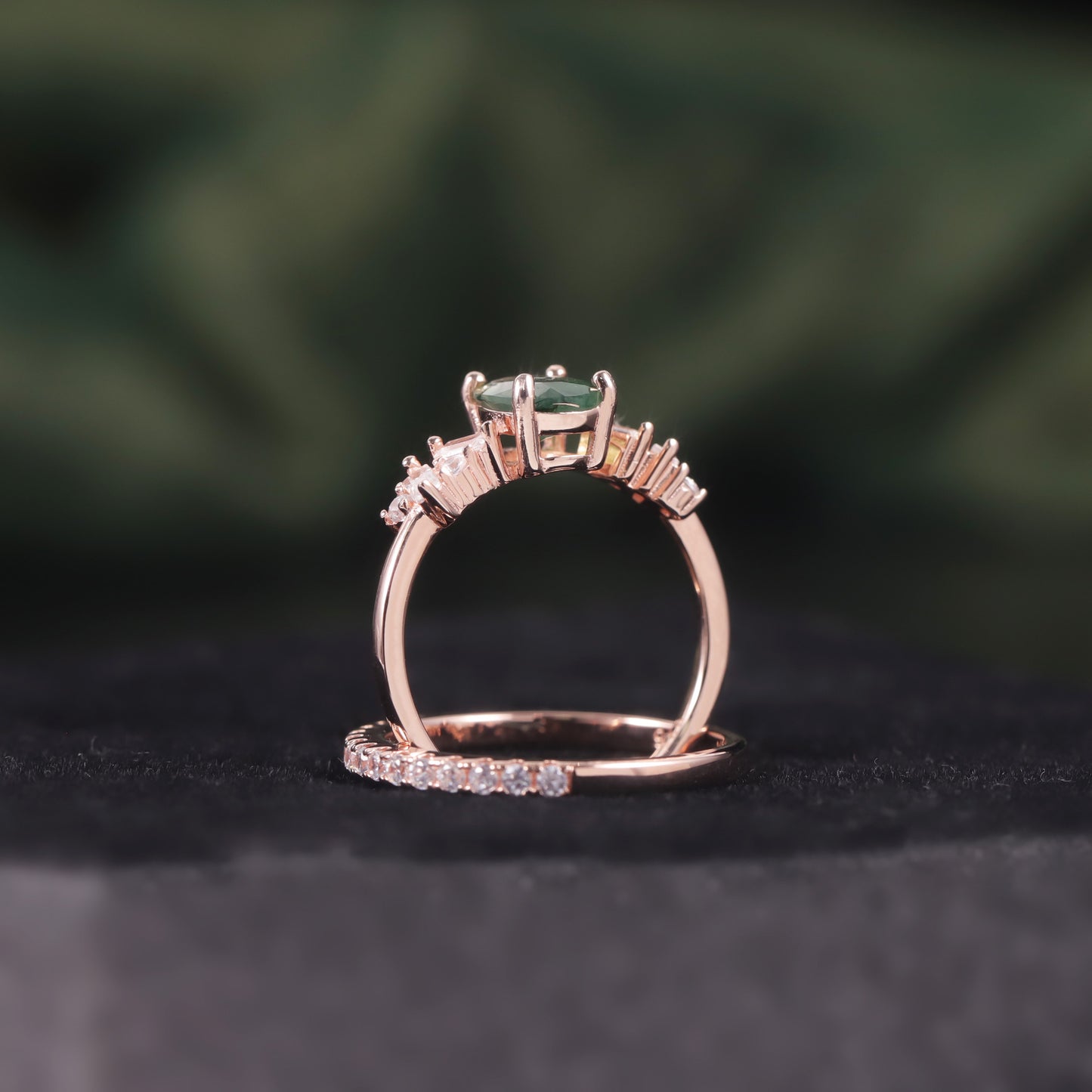 Oval Style Unique Design Moss Agate Engagement Ring