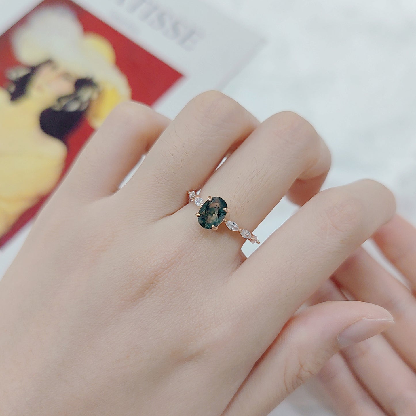 Oval Moss Agate Classic For Engagement Ring