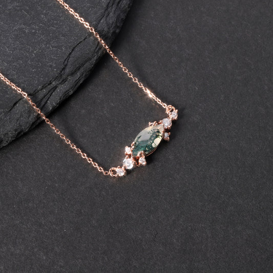 1.5ct Cluster Vintage Marquise Cut Moss Agate Necklace
