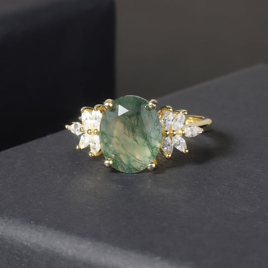 2ct Oval Cluster Moss Agate Engagement Ring