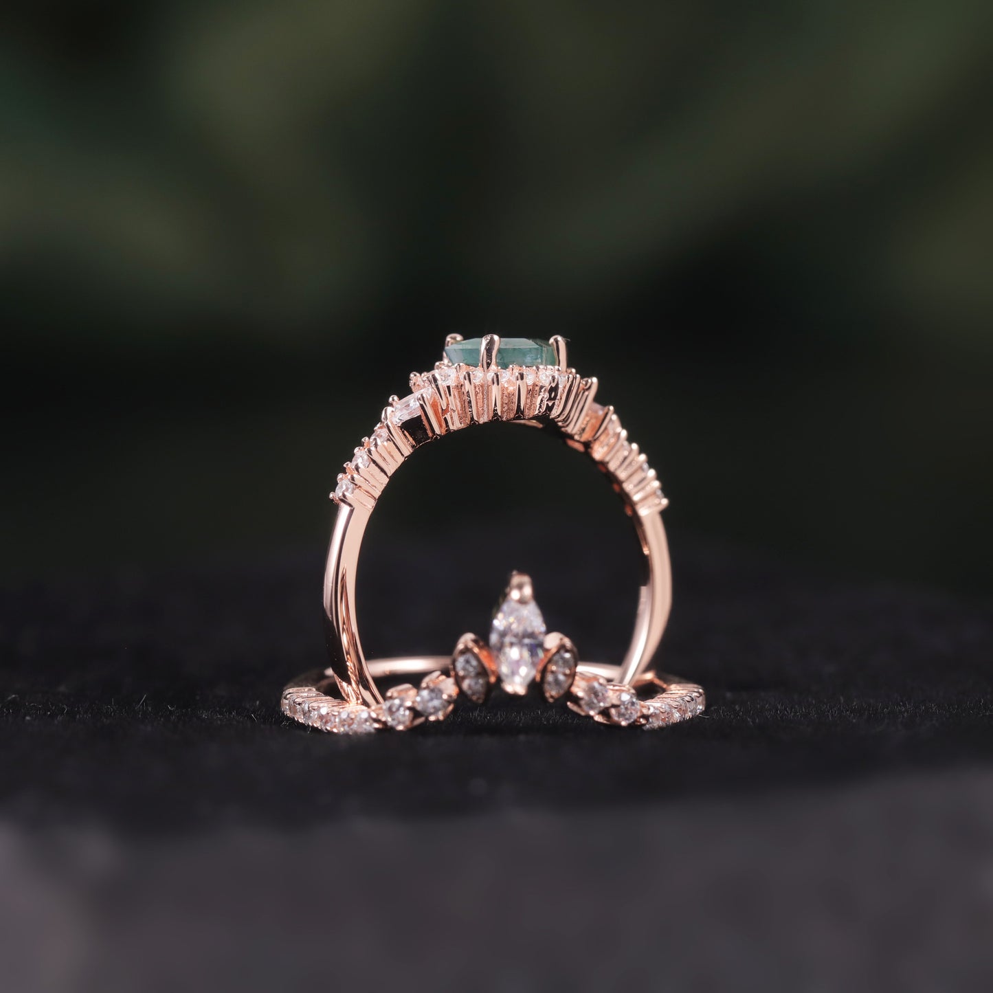 Princess Cut Vintage Moss Agate Halo Engagement Ring
