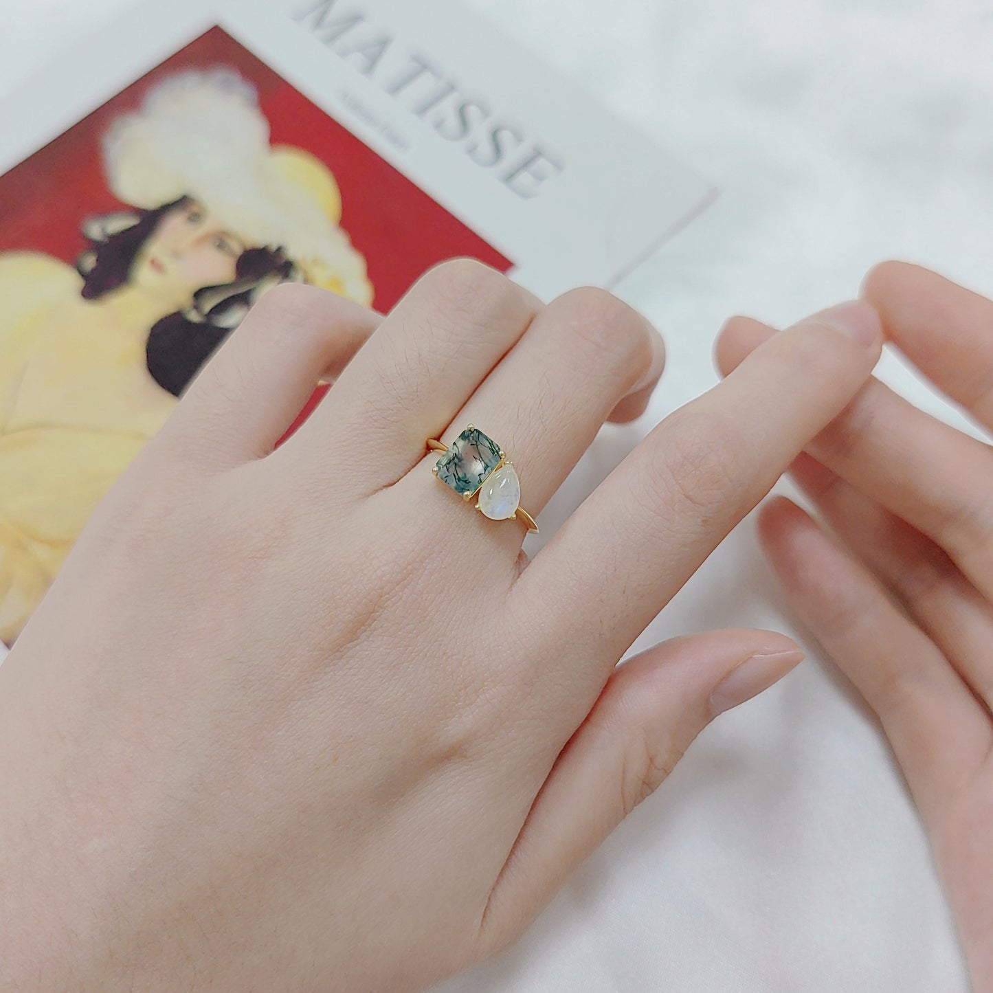 Unique Moss Agate Engagement Ring