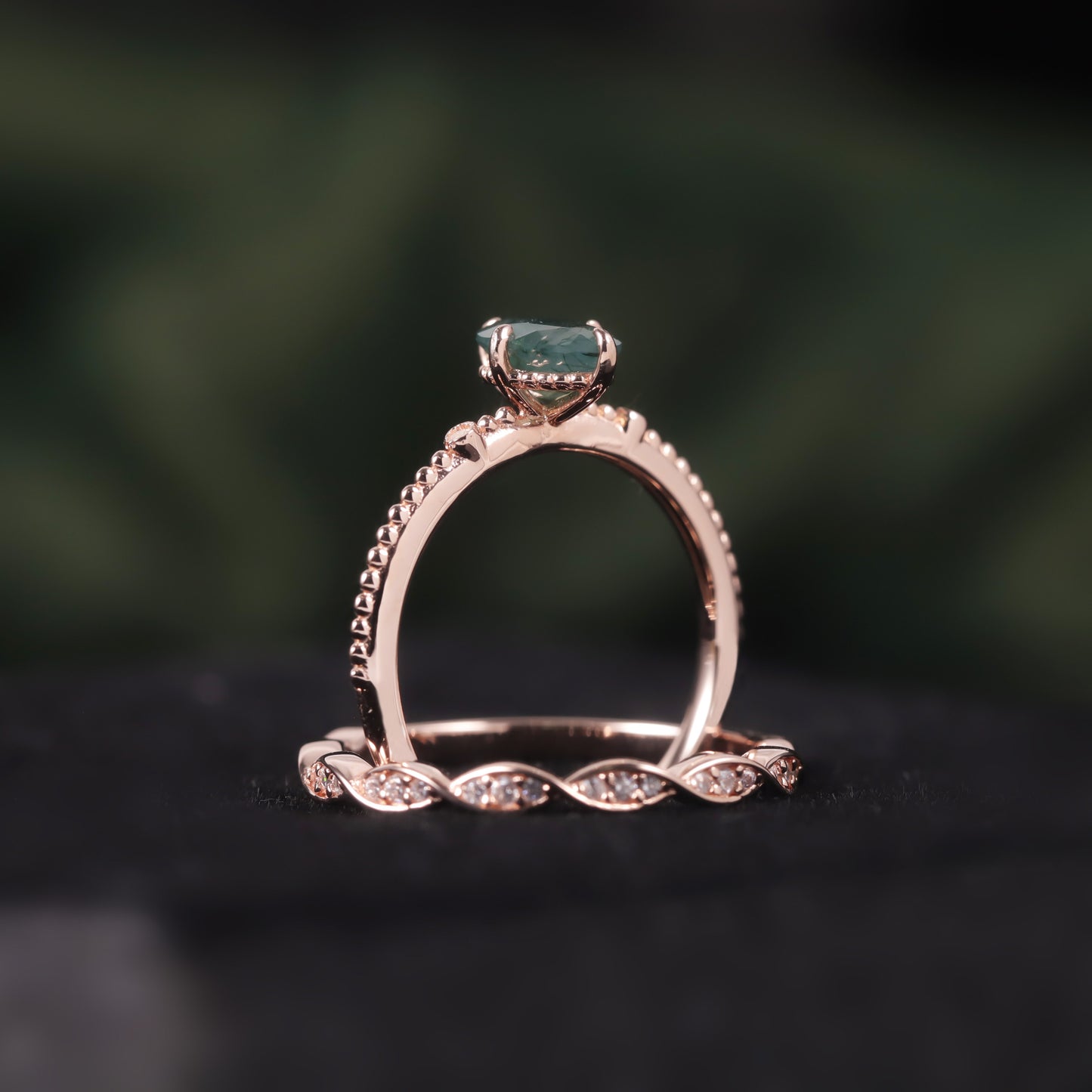 Oval Shaped Moss Agate Vintage Solitaire Ring