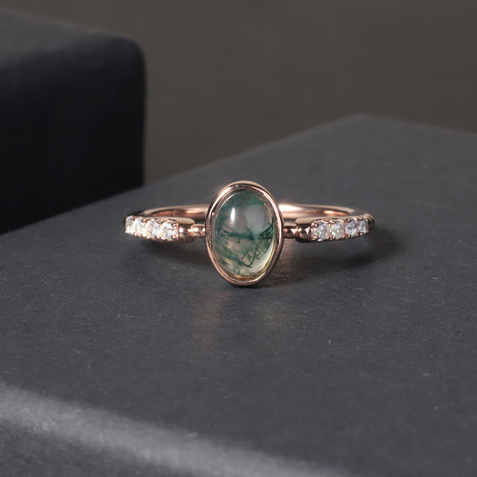 Unique Vintage Moss Agate Engagement Ring